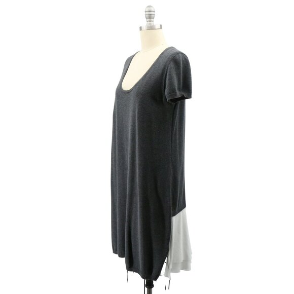 Twin-Set Gray White Cap Sleeve Scoop Neck Shirt Tail Peplum Dress L - Picture 1 of 6